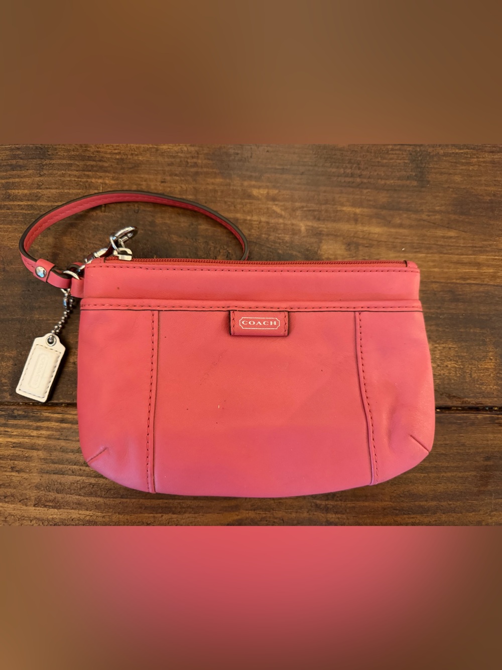 Coach Pink Leather Wristlet with Strap